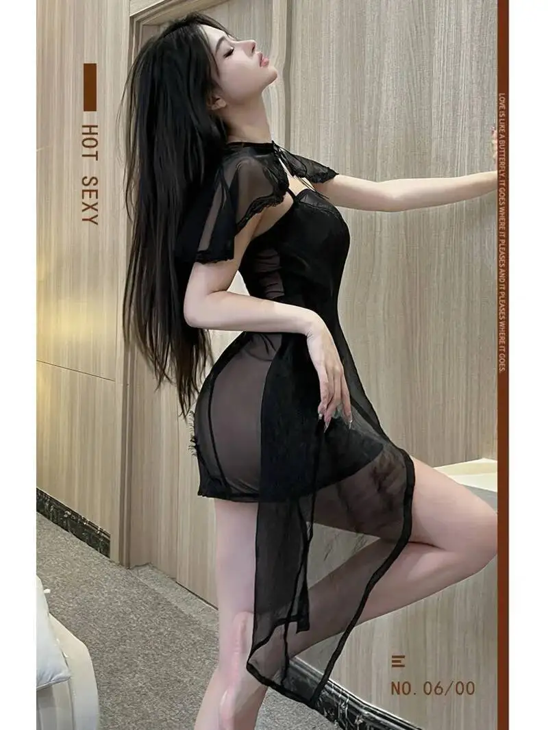 Abito da donna sexy in rete di pizzo Cheongsam seducente abito cosplay elegante maglia di pizzo trasparente dolce mini abito maglietta dolce SBP7