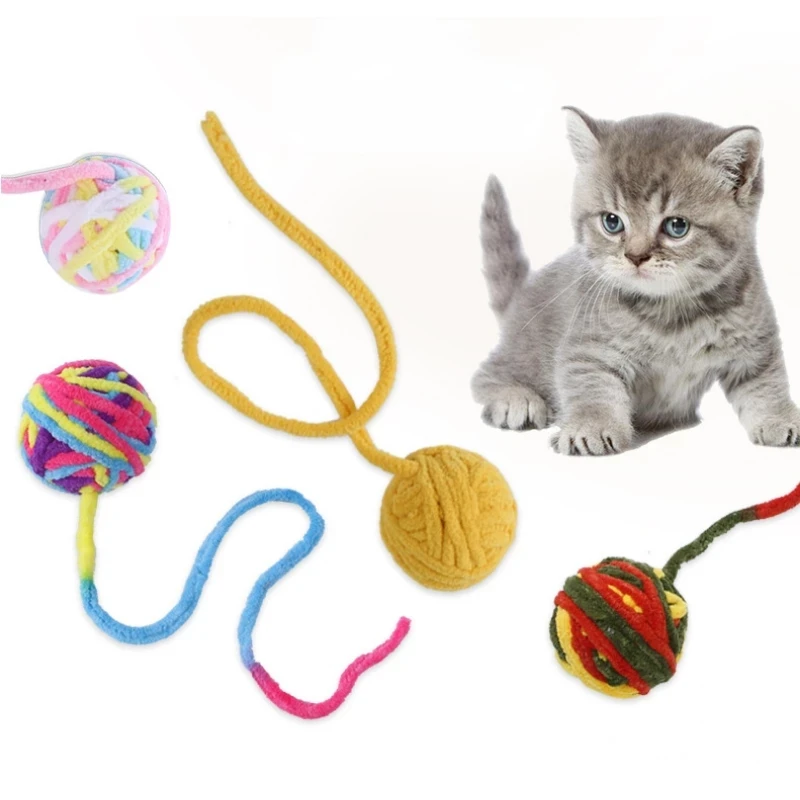 

Self Amusement Toy for Cats, Colorful Yarn Ball with Bell, Sounding Knitting Wool, Tooth Resistance, Chewing for Kittens