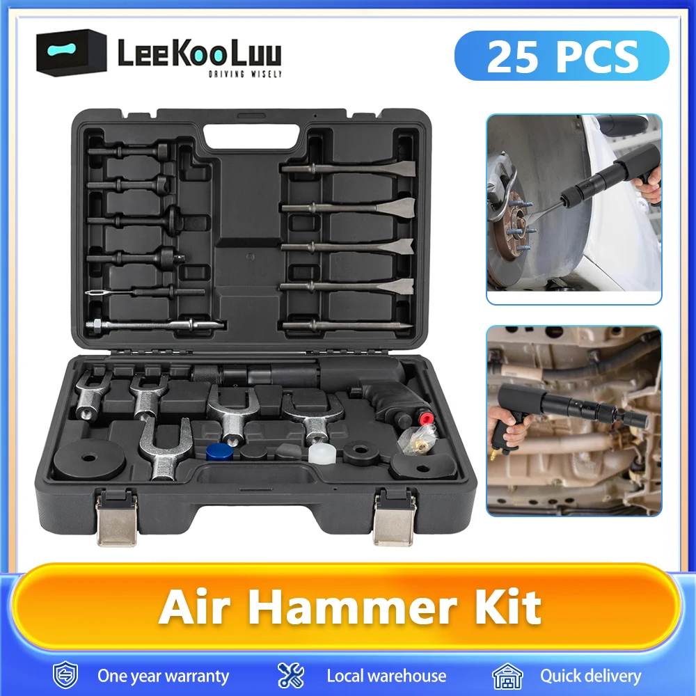 LeeKooLuu 25Pcs martello pneumatico multifunzionale Set di martelli pneumatici con teste di pala separatore di giunti Set di punte per martello pneumatico