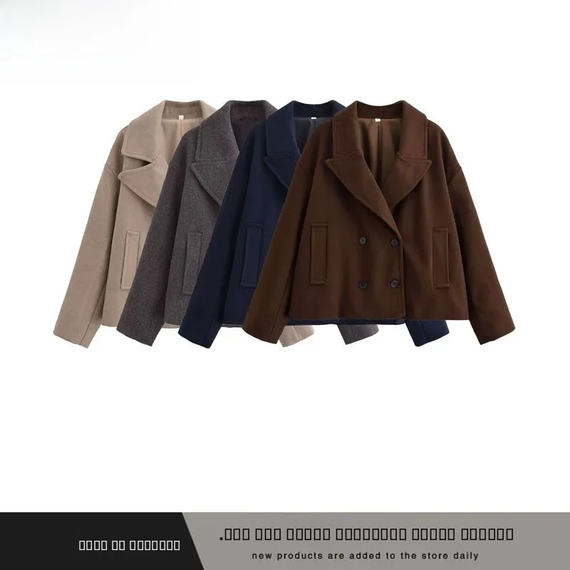 

Autumn Winter Woolen Jaet Women's Long Sve Lapel Decorative Button ort Coat Commute Sle Polyester Fiber 00%