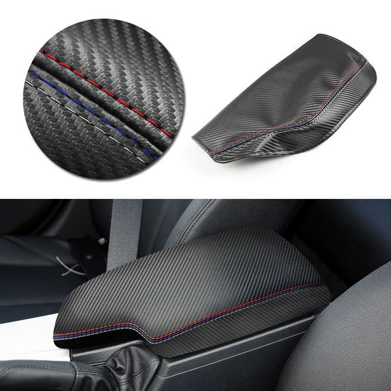 

For BMW 3 Series F30 2013-2018 LHD Carbon Texture Leather red blue white line Car Accessories Center Control Armrest Cover Trim