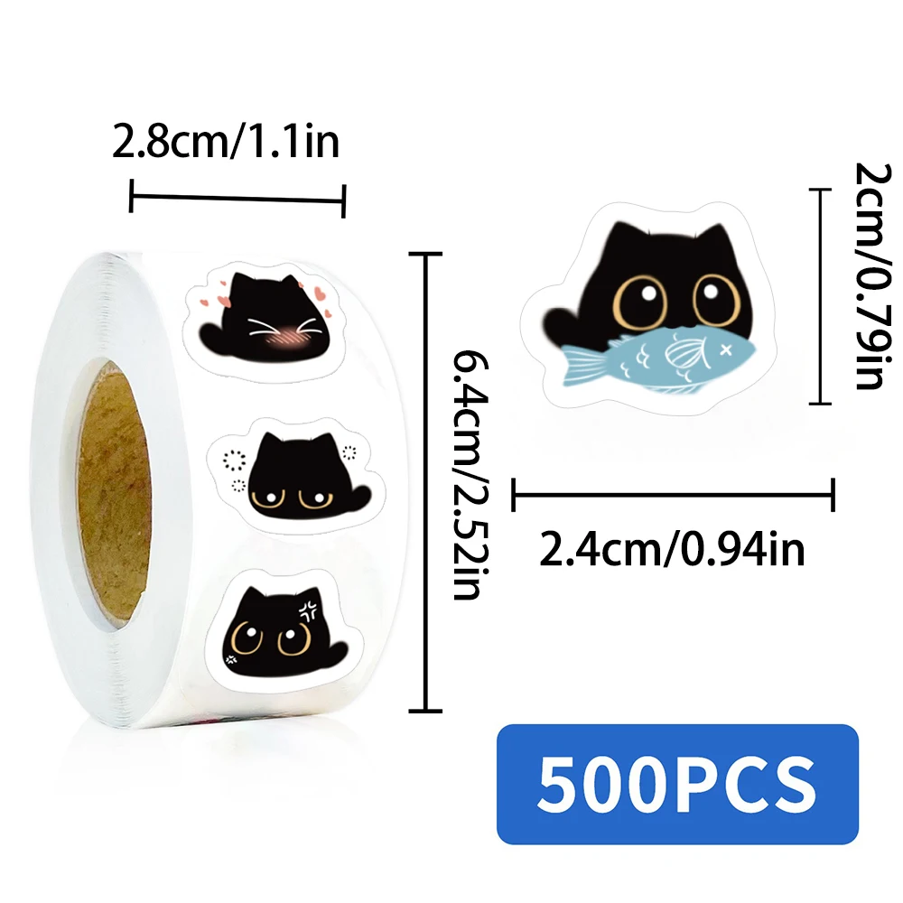 500PCS Black Coal Ball Cat Graffiti Roll Sticker Scrapbook Phone Case Notepad Guitar Skateboard Waterproof Decorative Stickers