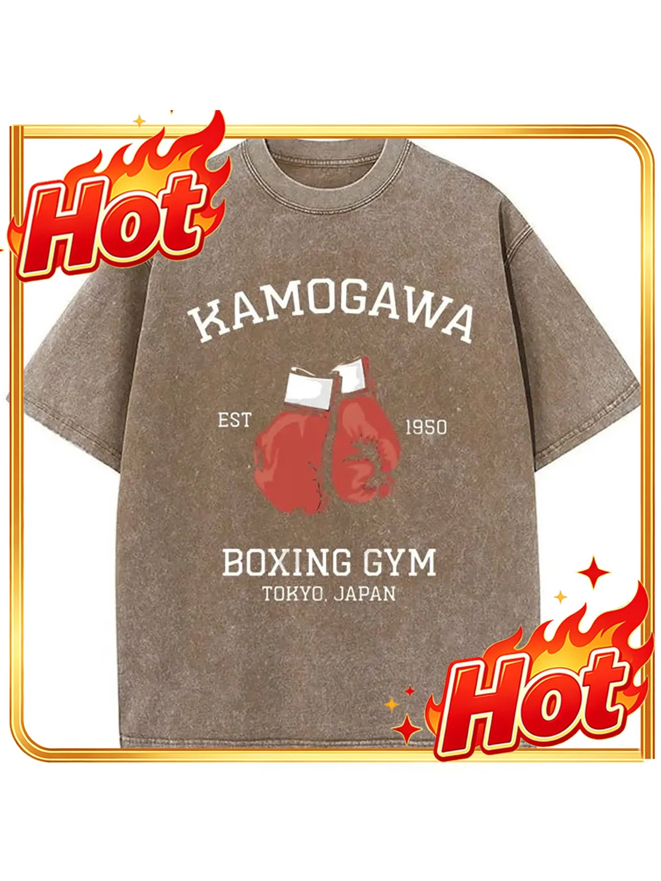 Custom Top 1pc Vintage Style Boxing Pattern Pure Cotton For Enthusiasts Kamogawa Est 1937 Tokyo Japan Design, Casual Loose