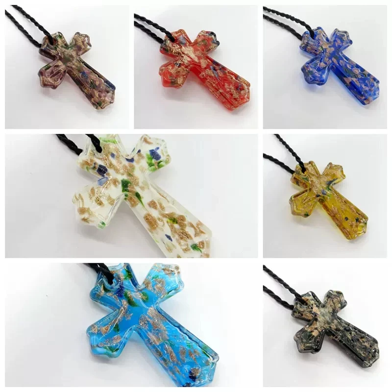 New Murano Glass Pendants For Women Men 3D Cross Colorful Pendant Necklaces Handmade Glass Jewelry Fit Daily Party Girls Gifts