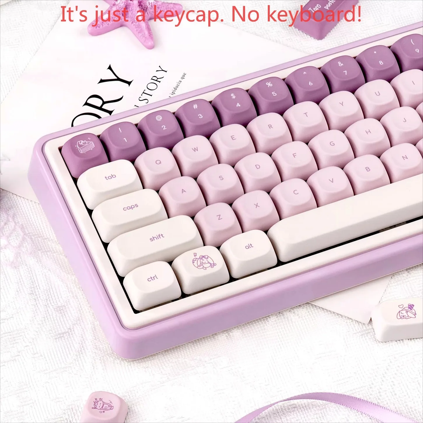 Conus Rabbit Theme MOA Key Cap Kit PBT 136 Key Cute Purple Key Cap Compatible with 60/64/84/98/108 Mechanical Keyboard