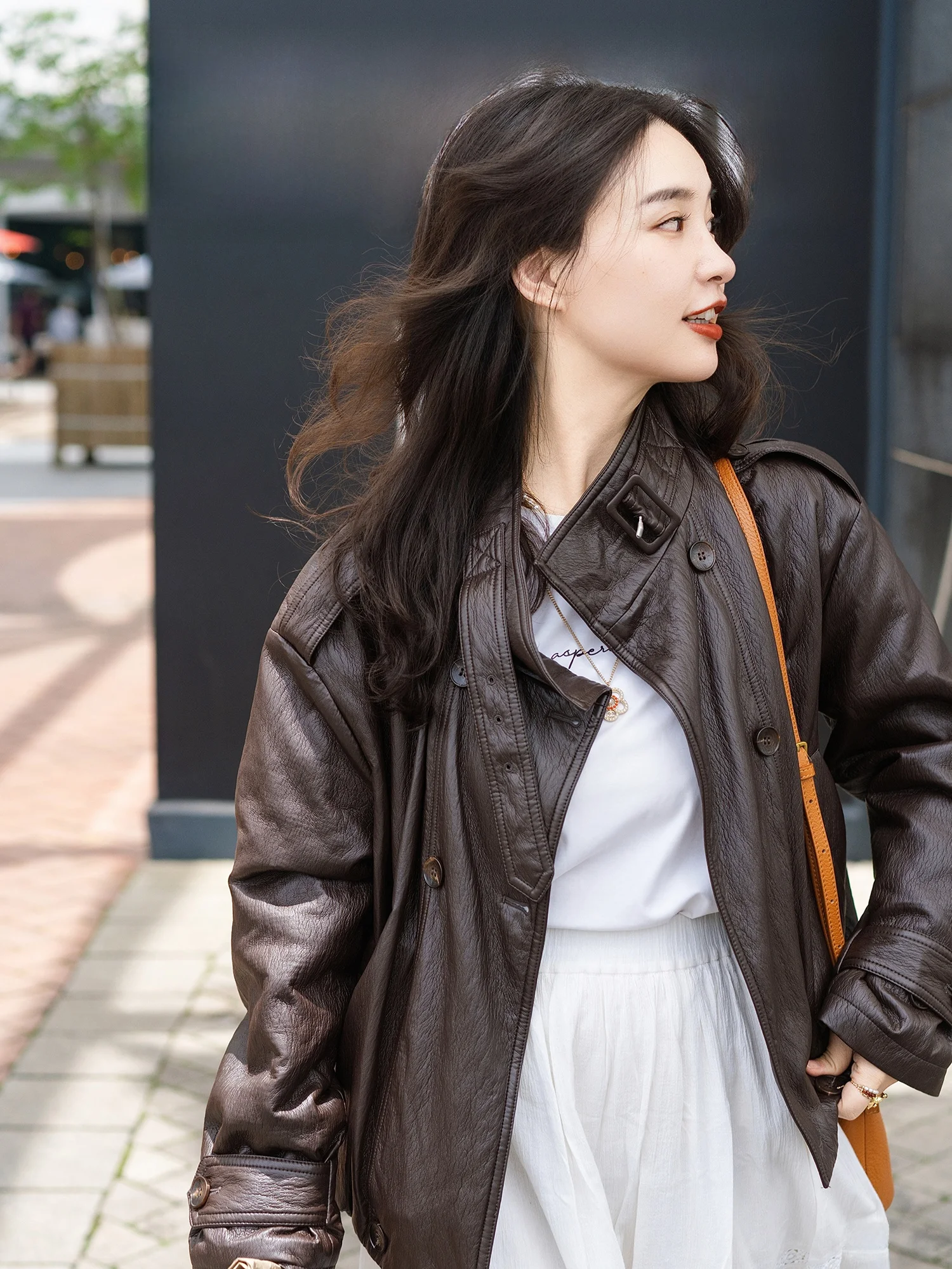 Apipedr Casual Sle Loose Fit Stand Collar PU Leather Jaet Versatile Outerwear Eco-friendly Faion for Young Women