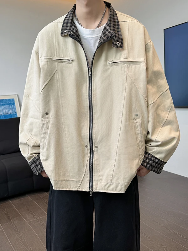 

American Sle Harington Jaet Men's ort irt Trendy Brand Cleanfit Workwear Outerwear Loose Fit Long Sve Zipper Closure