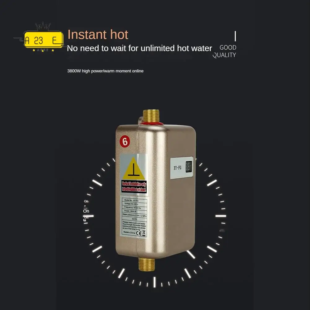 A23E-3800W Electric Water Heater Instantaneous Tankless Instant Hot Water Heater Shower Flow Water Boiler 220V