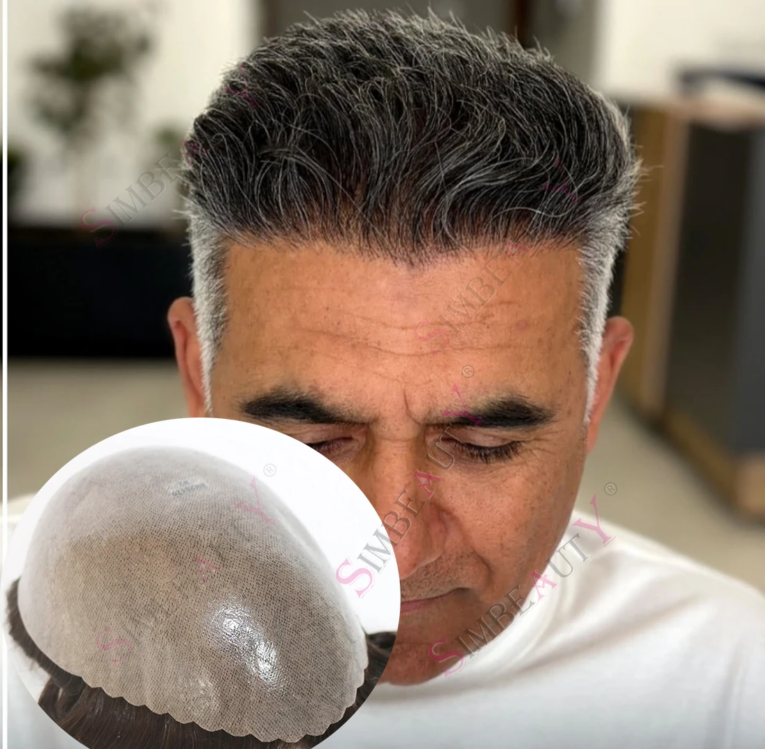 عقدة مزدوجة بو القائمة على دائم مايكرو رقيقة الجلد شعري طبيعي رجل شعر مستعار 100% وحدة الشعر البشري 1b50 240 # شعر صناعي بني ورمادي #1