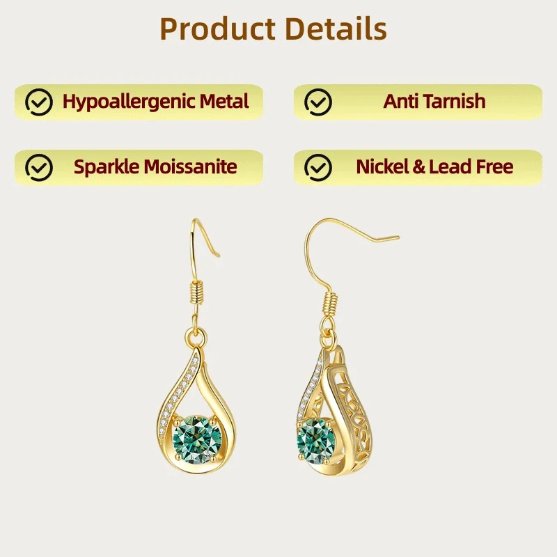 

LAMVOICE valentine’s day, gift for daughter, 2 carat moissanite hypoallergenic earrings, designer item high quality