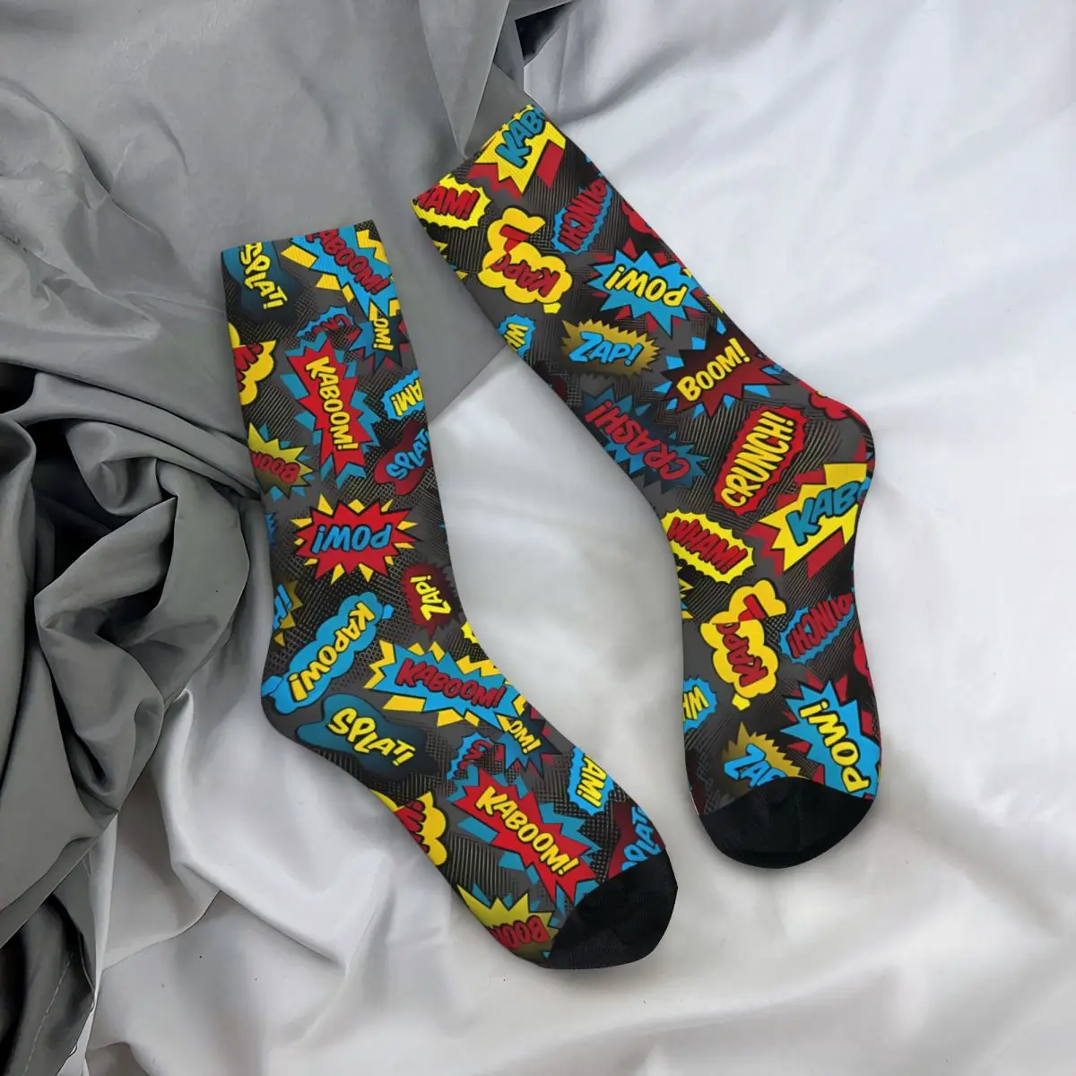 3D Print Superhero Comic Book Socks para meninos e meninas, Mid-Calf Sock, Super Words, Boom