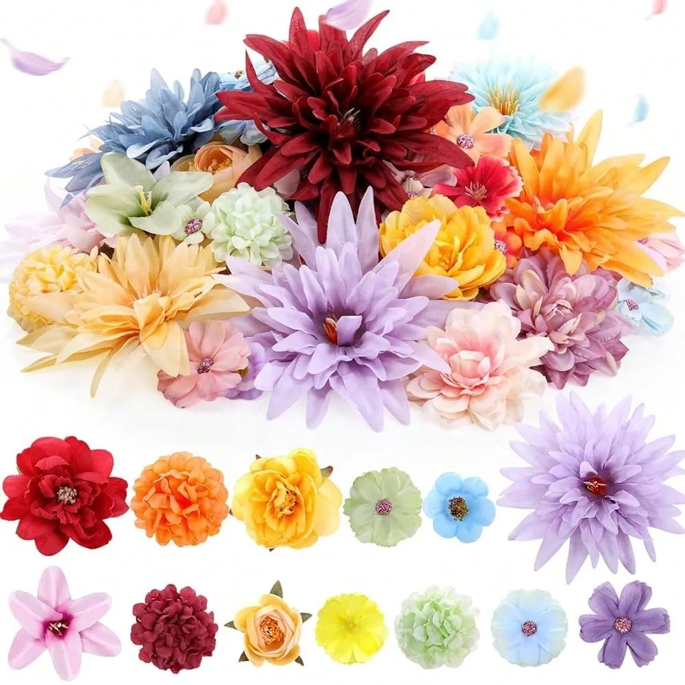 

Mini Artificial Flower Heads Bulk Silk Faux Daisy For Crafts Fake Peony Rose For Wedding Party Wreath Home Decoration