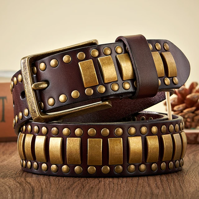 Punk Rock Belts Geometry Pattern for Men for Women Rivet Studded Belts First Layer of Cowskin Hip Pop Decorative Belts AliExpress