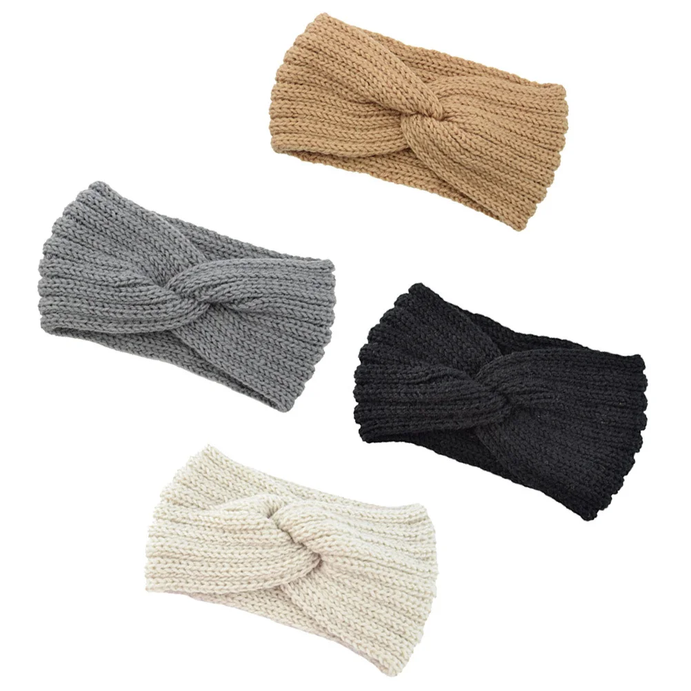 

4Pcs Winter Headband for Women Cozy Knit Ear Cover Hair Accessory Cross Non-Slip Elastic Fit for Cold Weather