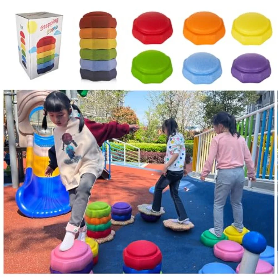 

Balance Stepping Stones for Toddler Sensory Stepping Stones in Bright Colors with Balance Board and Swing Stool Features