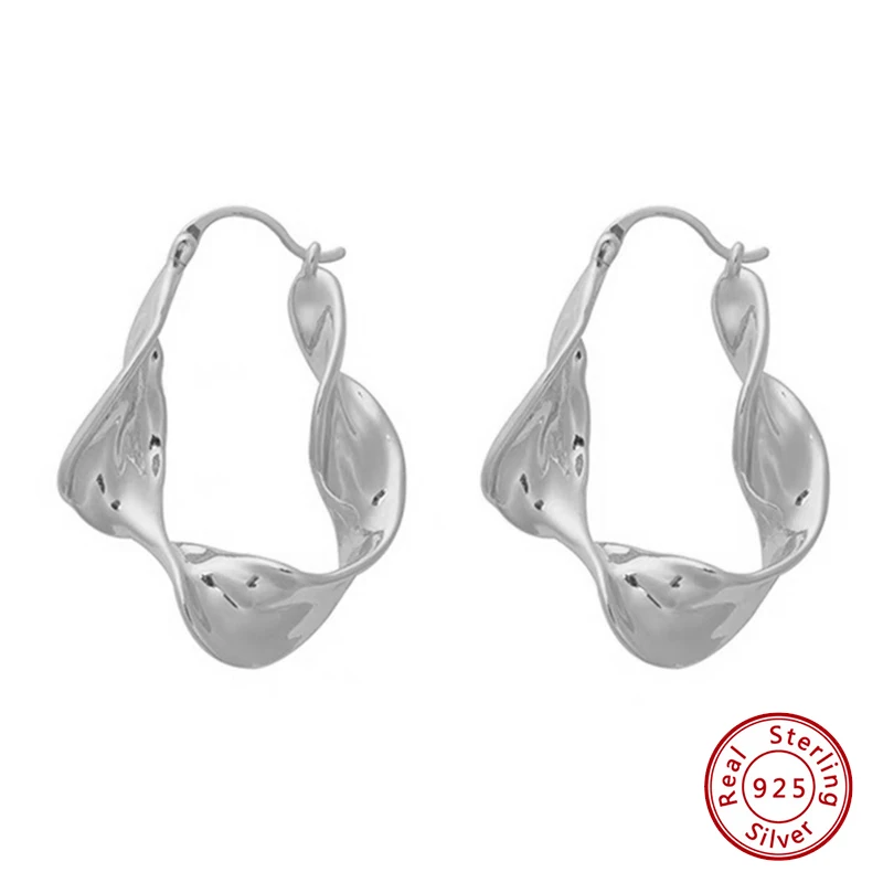 

925 Sterling Silver Earrings Original Certificate Irregular Twisted Hoop Earrings For Women Free Shipping Jewelry