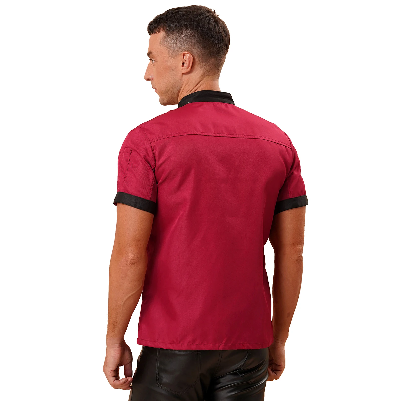 Uniforme de Chef para hombre y mujer, chaqueta de servicio de alimentos, contraste de Color, cuello alto, Hotel, restaurante, panadería, cocina, cantina, café, cocineros, abrigo