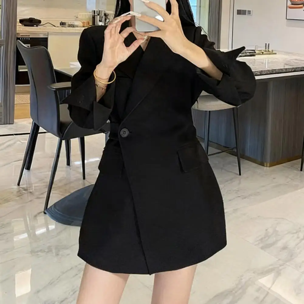 

Autumn Winter Women Blazer Suit Coat Lapel Long Sleeve Side Button Suit Jacket Solid Color Loose Basic Business Outerwear