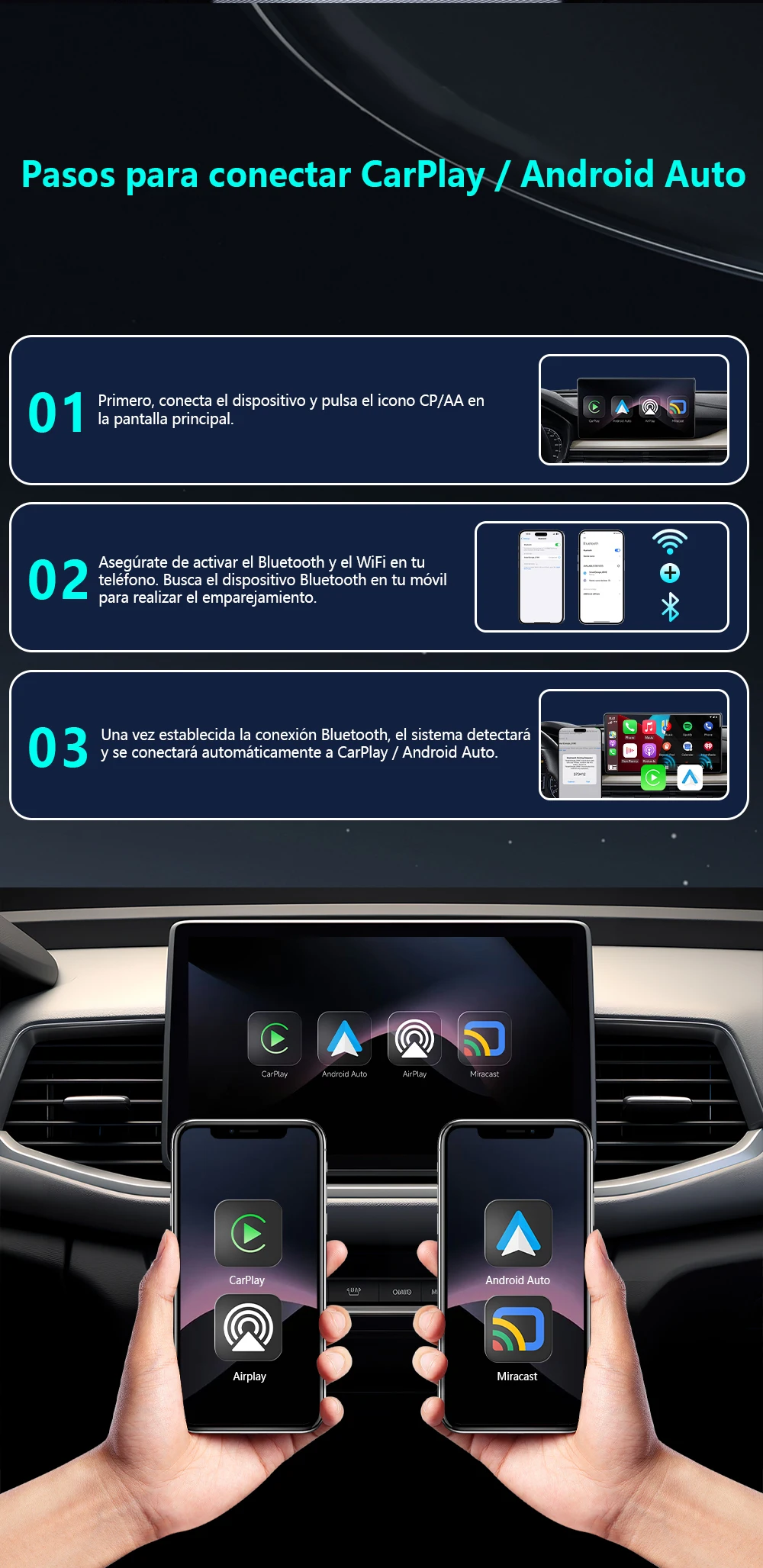 4-in-1 Kabelloser Carplay-Adapter, Multifunktions-Dongle für Carplay/Android Auto/Airplay/Mirror Link, Plug-and-Play WLAN 5GHz Kompatibel mit 98% aller Autos mit Original-Carplay ﻿ – Detail 11