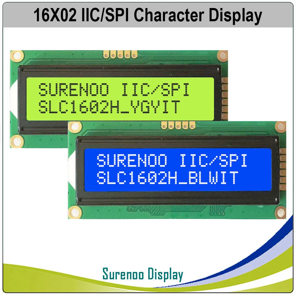 Surenoo AIP31068 1602 162 16*2 Serial SPI I2C Blue Character LCD Module Display Screen LCM with LED Backlight