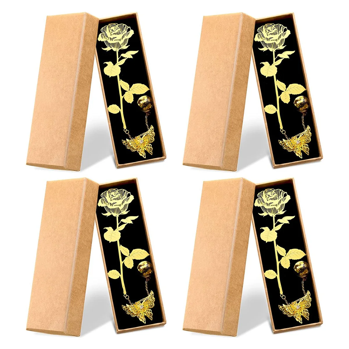 

4 Pack 'S Day Metal Bookmarks Metal Bookmarks with 3D Butterfly Pendant Chain and Box