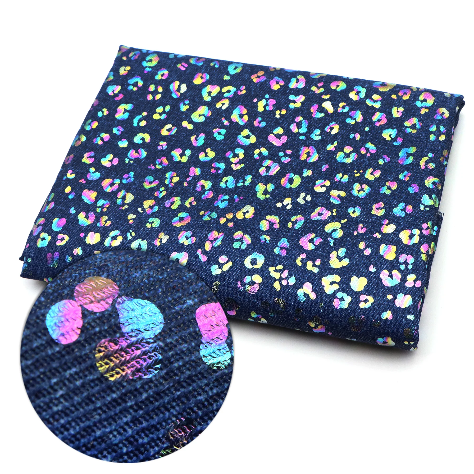 Pre-cut 1pc - Colourful golden hot stamping leopard Denim Fabric, 59x19.68 inch (150x50cm)- Pre-Cut Craft Material