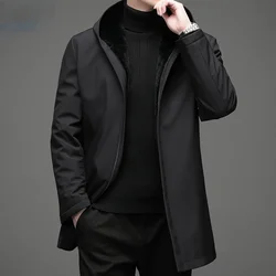 AYUNSUE Winter Jackets for Men 2022 Warm Hooded Coats Mid-length Black Fur Parka Hombre Rabbit Fur Liner Jacket and Coat SGG733
