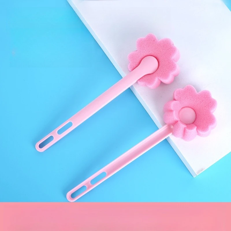 Long Handle Sponge Cup Brush Flower Shape Cleaning Brush Deep Clean Scrubber for Thermos Vases Kitchen Accessories