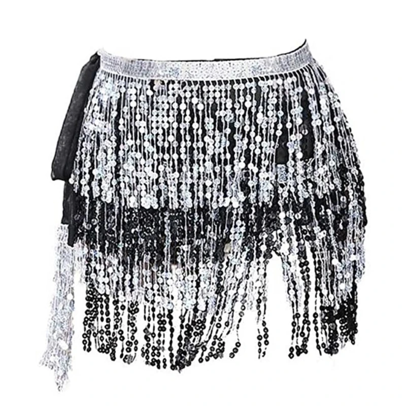 Beach Sequin Tassel Hip Scarf Shawl Multilayer Belly Dance Belt Fringe Waist Chain Adjustable Skirt for Women and Girls