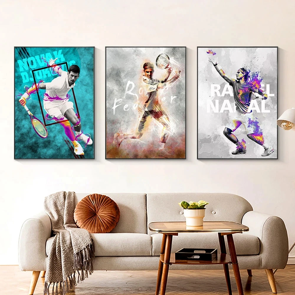 Graffiti Tennis Player Novak Djokovic Rafael Nadal Posters Print Canvas Paintings for Athlete Gym Room Art Wall Home Decoration