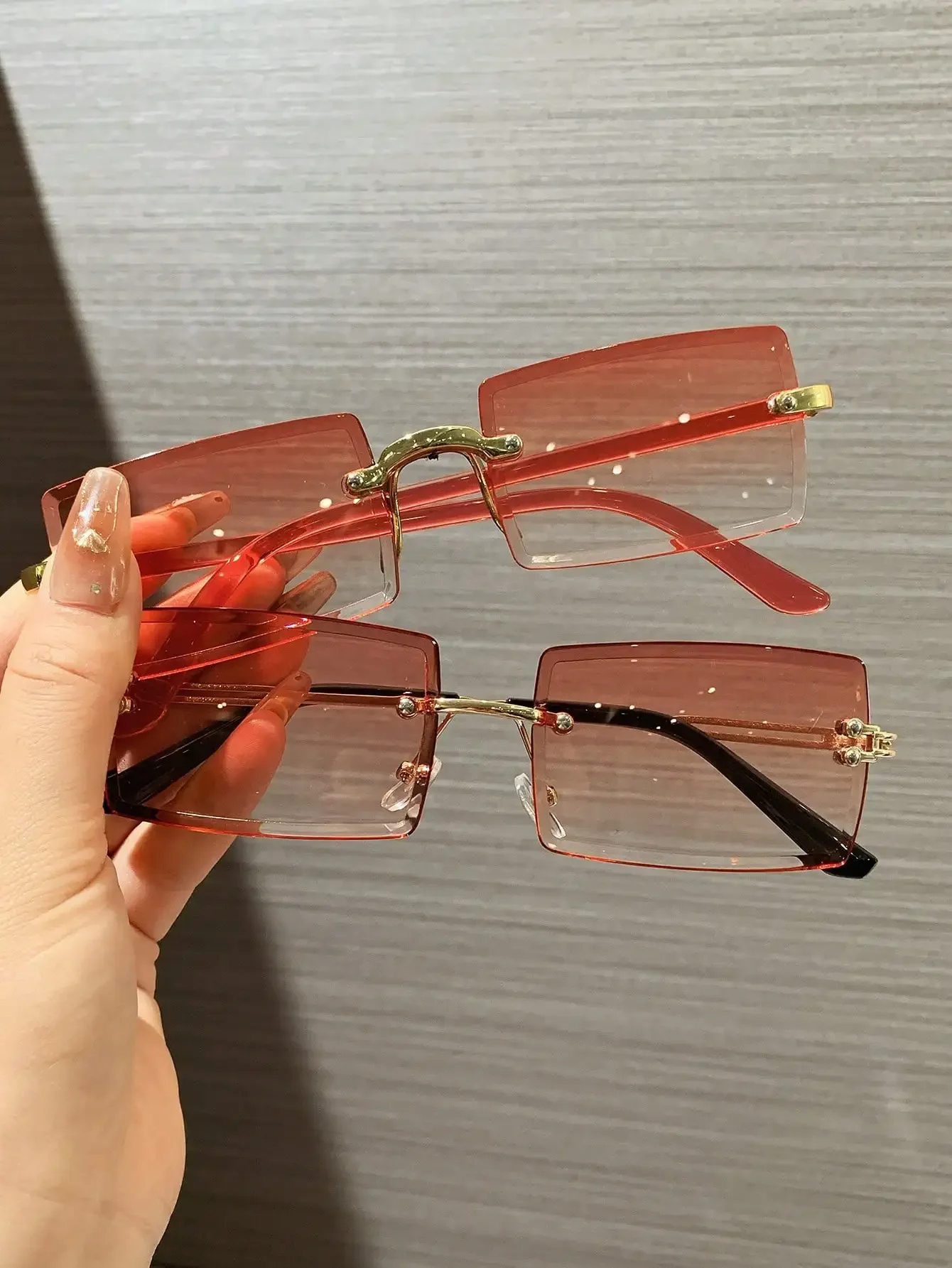 

2pcs Frameless Sunglasses, Women's Retro Rectangular Metal Fashion Eyeglasses, Classic Style For Outdoor Travel Beach Vacation Casual Wear, Summer UV Protection Driving Sunglasses For Men