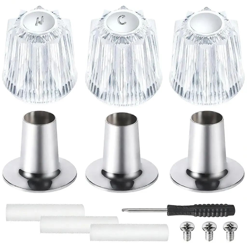 Replacement Knob and Flange Base Set for For acrylic Shower Faucet ABS Material 3 Knobs 3 Bases 8x5x5cm Dimensions
