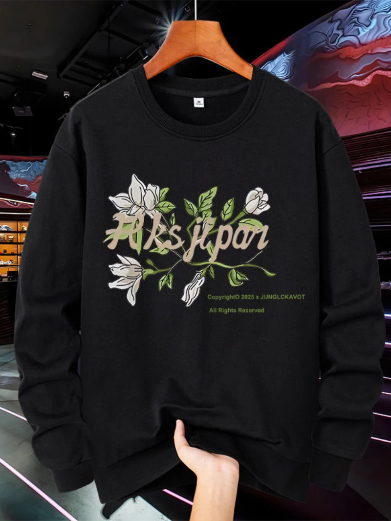 

2025 Autumn and Winter Round-neck Hoodie A Print of Flowers with Letters High-end Luxury Is for Both Men and Women Top Y2k