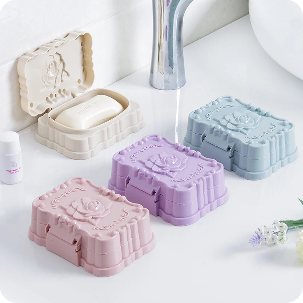 

Rose Soap Box Waterproof Plastic Soap Container Bathroom Holder Case Rack Drain Dish For Home Hotel Use Violet Easy Clean
