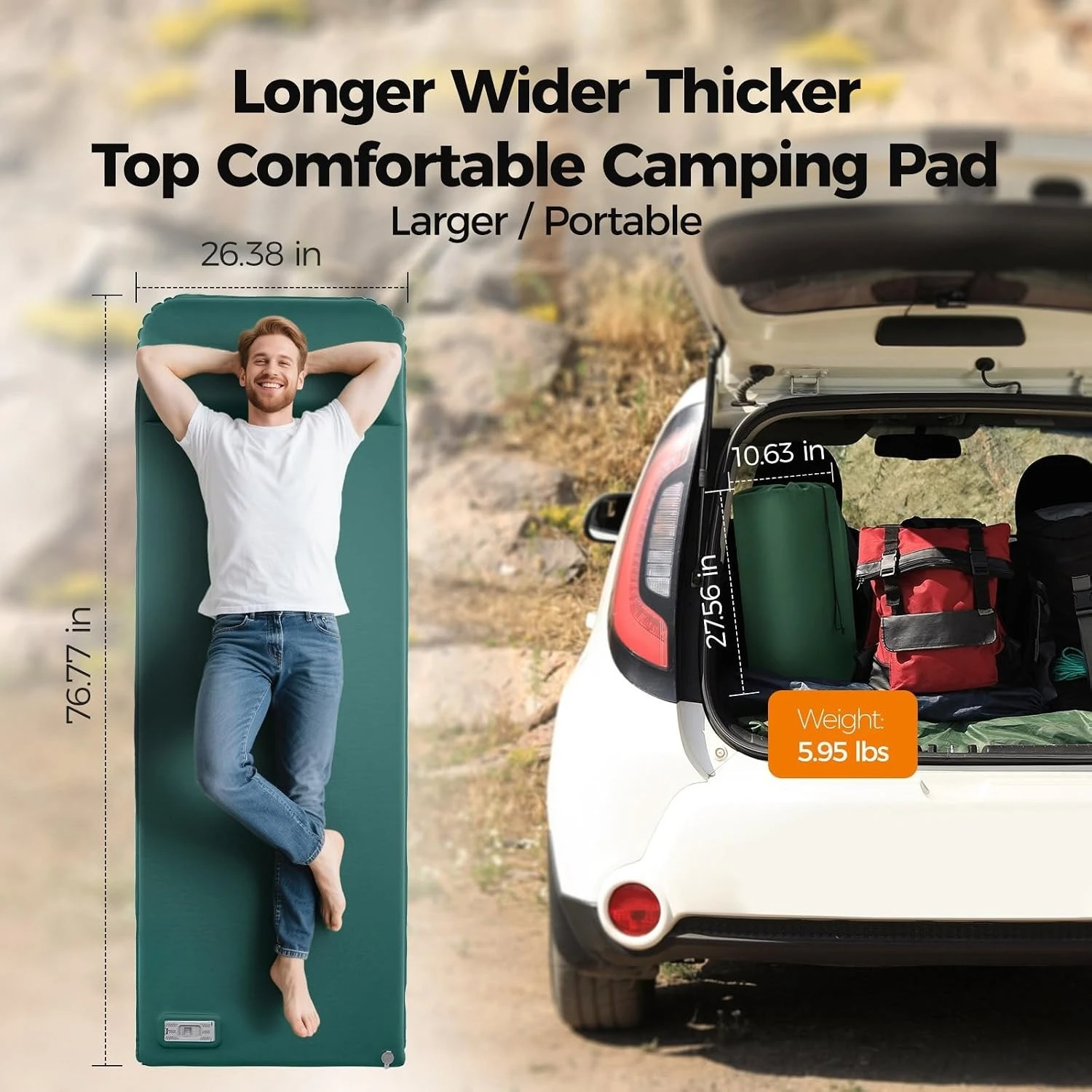 3.15 Inch R9.5 Memory Foam Four-Season Self-Inflating Camping Pad Equipped With Electric Pump Attached Pillow For Tent Car RV Camping