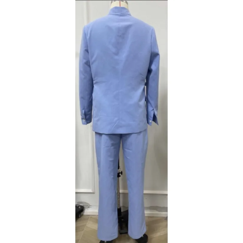 Blazer da uomo blu 2 pz/set abito tinta unita monopetto colletto con risvolto giacca e pantalone Safari 2 pezzi Set abiti per occasioni aziendali