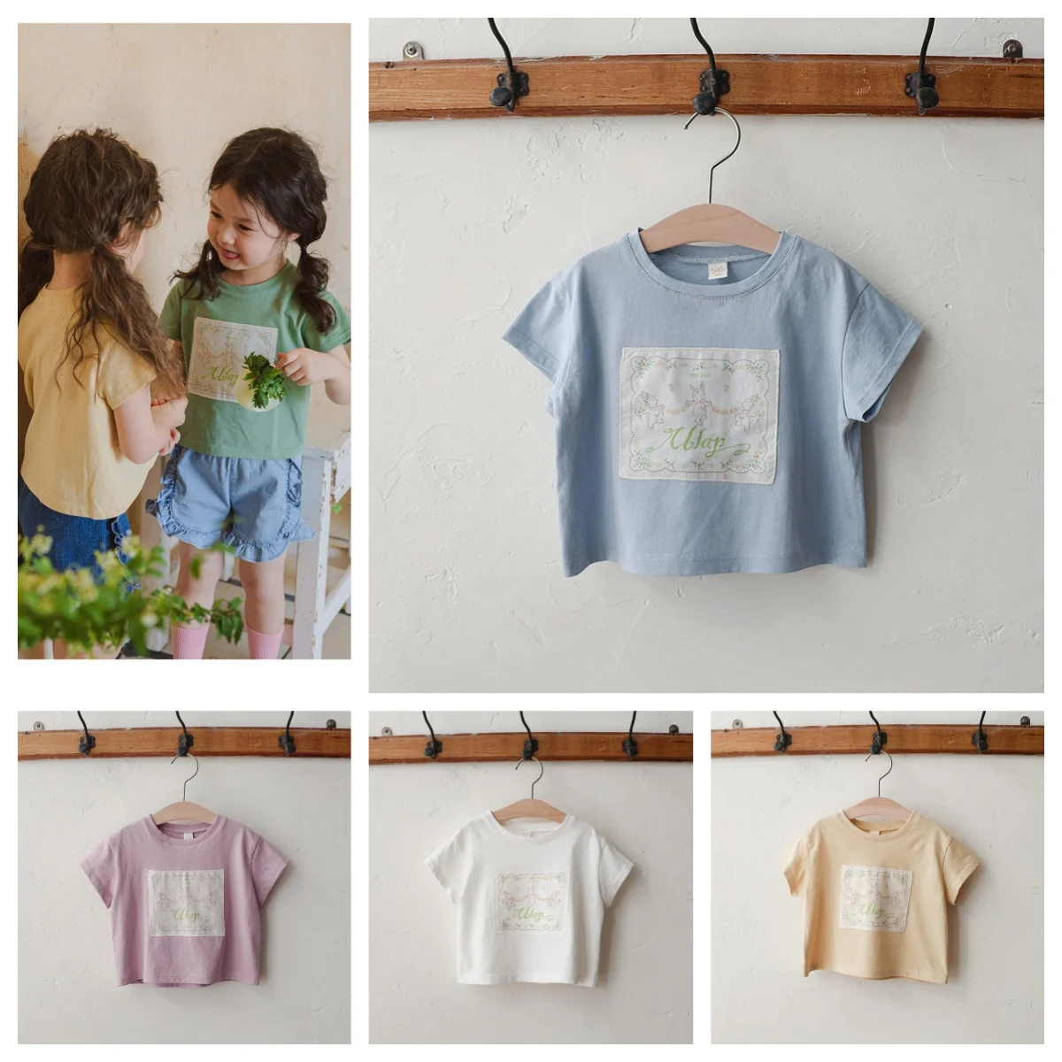

Summer 2025 Children's Girls' Thin Sweet Patch Cartoon letter Round Neck Short-Sleeved T-shirt Baby Girl Clothes