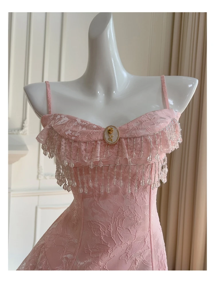 

Sweet Sle Embroidered Lace Slim Fit Dr Pink Color Blo High Waist Long Skirt Wedding Date Cany Annual Meeting Adult ...