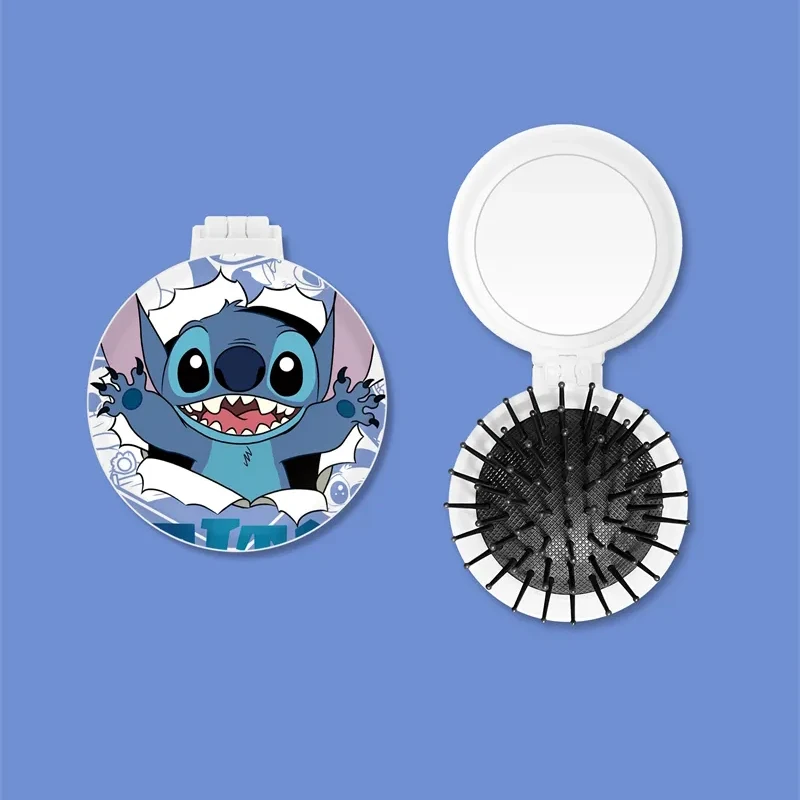 Disney Stitch Mini Air Cushion Combs Mirror Cute Anime Figure Portable Massage Hair Brush Hairs Care Tool Accessories Women Girl