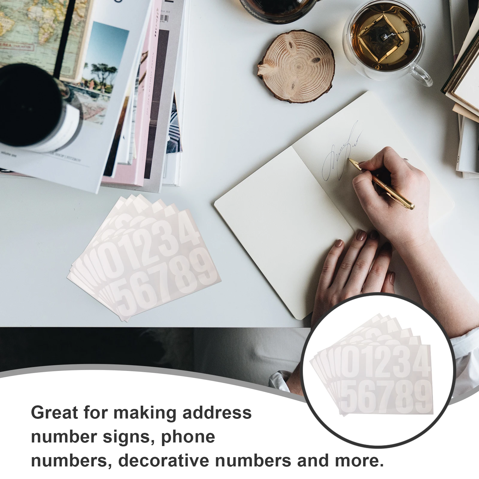 6pcs 4-Inch Digital Stickers Large Adhesive Waterproof Number Stickers for Mailbox Trash Can Address Board Outdoor Files Folder