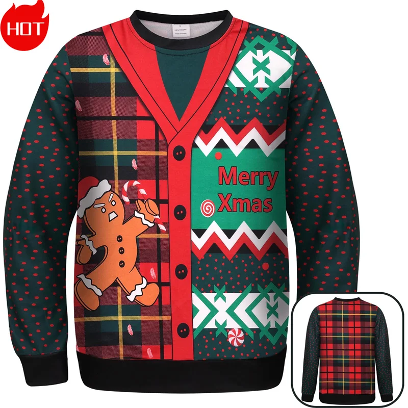 Merry Christmas 3D Printed Sweatshirts Funny Gingerbread Graphic Ugly Christmas Sweaters Fashion Women New In Sweaters Clothing