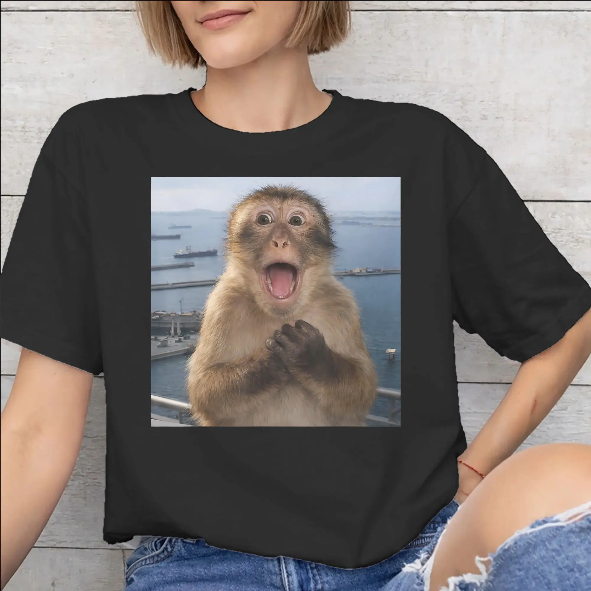 Men Women Thinking Monkey Meme  Shirt 100% Cotton Graphic Printed T-Shirt  Clothing Outfits