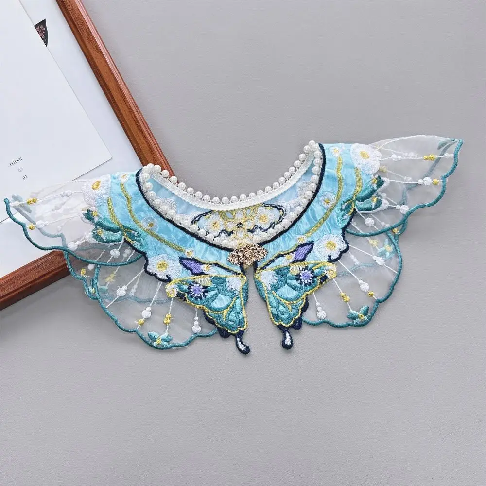 Embroidery Decoration Hanfu Shawl Butterfly Pearl False Floral Yunjian Chinese Round Neck Kids Shirt False Collar