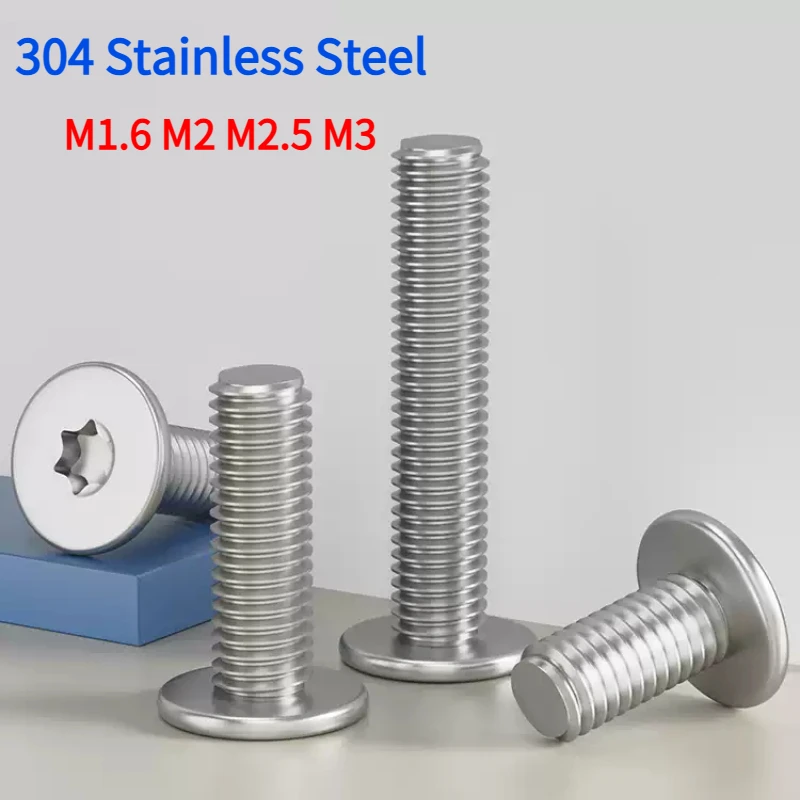 100pcs M1.6 M2 M2.5 M3 304 Stainless Steel CM Six-Lobe Torx Ultra Thin Super Low Flat Wafer Head Screw Bolt 2mm-20mm