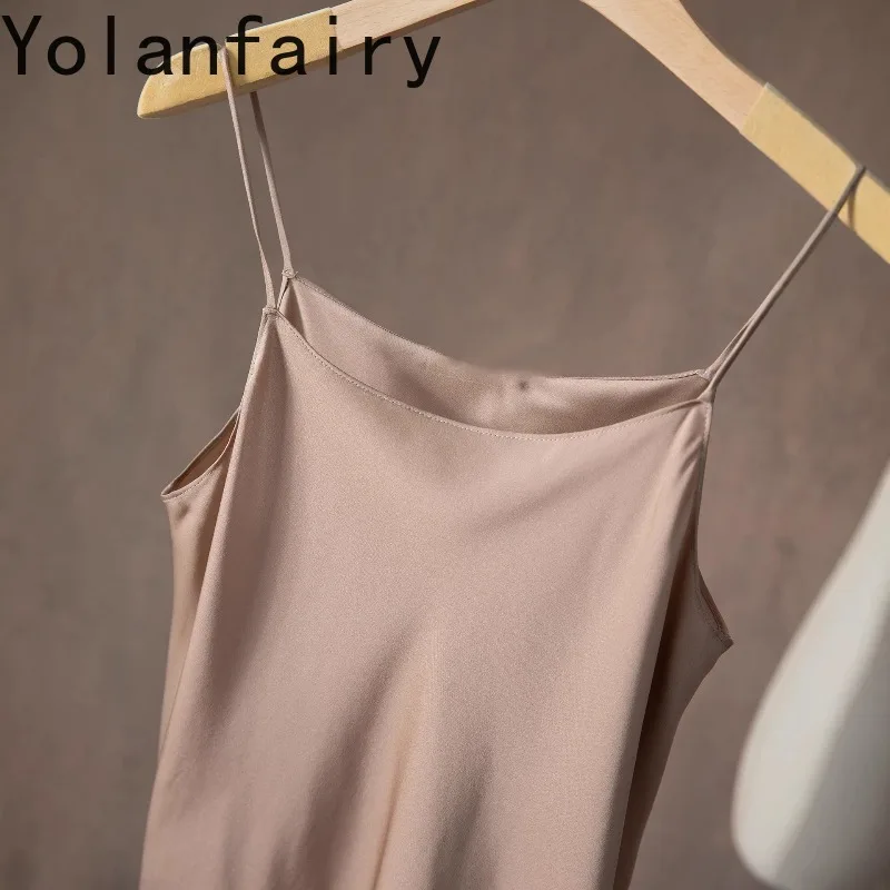 YOLANFAIRY 19momme 90% Mulberry Silk Camisole Vest Women High Quality Summer Tank Tops Stretch Double Crepe Satin Cami Top Solid