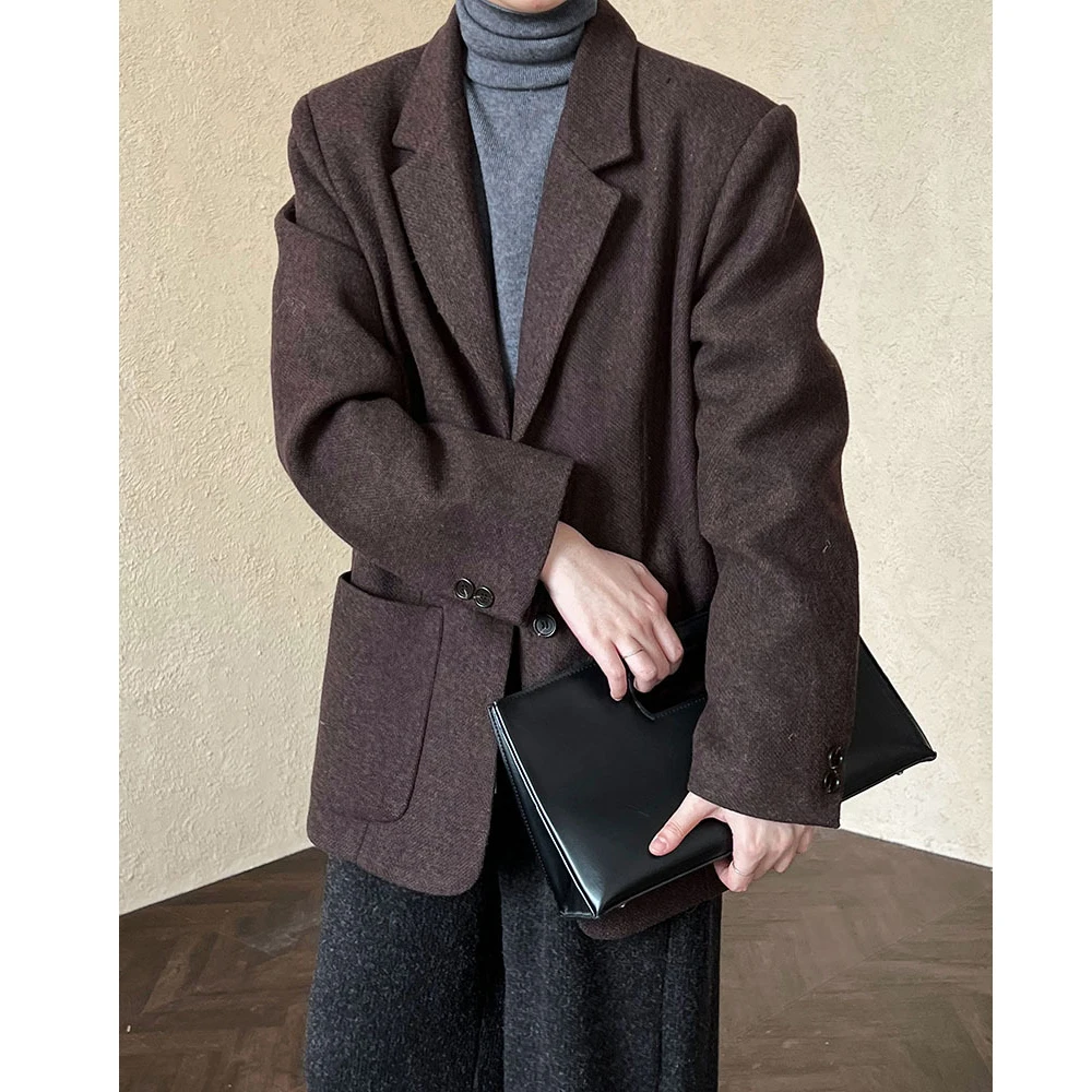 50% Wool Women Autumn Winter Blazer Coat Turn Down Collar Fashion Design Blazer Feminino Casaco Feminino Tops For Women Clothes