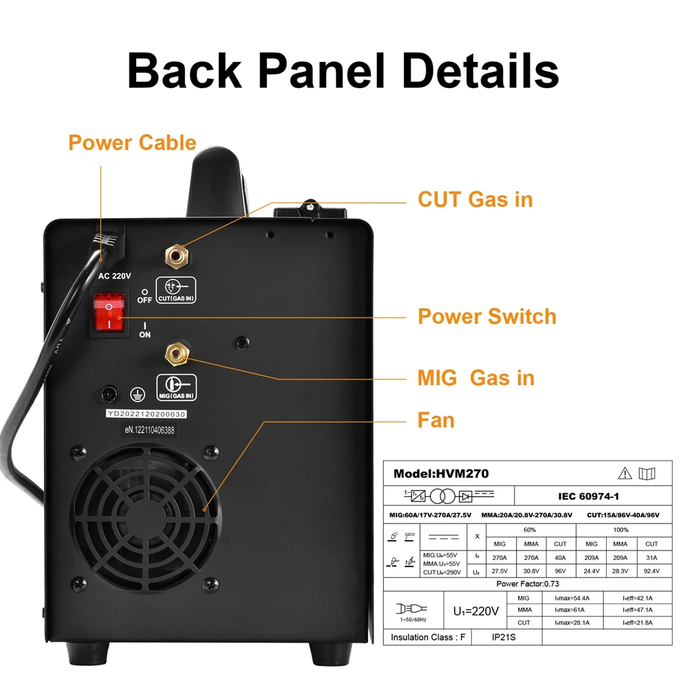 HZXVOGEN 270A 6 in 1 Aluminum Welding Machine Cut/Gas MIG/Gasless MIG/HF TIG/MMA Digital Screen 2T 4T Inverter Welder Stainless