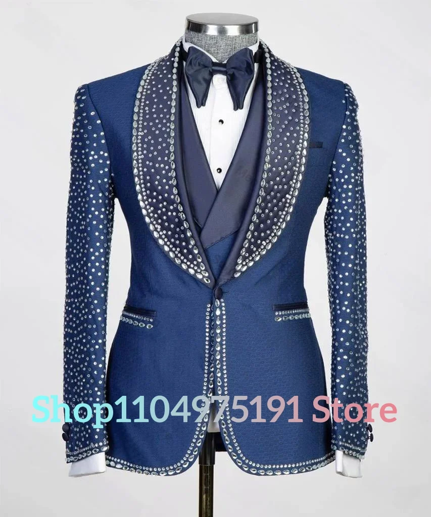 Luxury Crystal 2-piece Men's Suit Wedding Tuxedos Celebrity Gowns Temperament Prom Gowns Special Occasion Gowns Homecoming Gowns