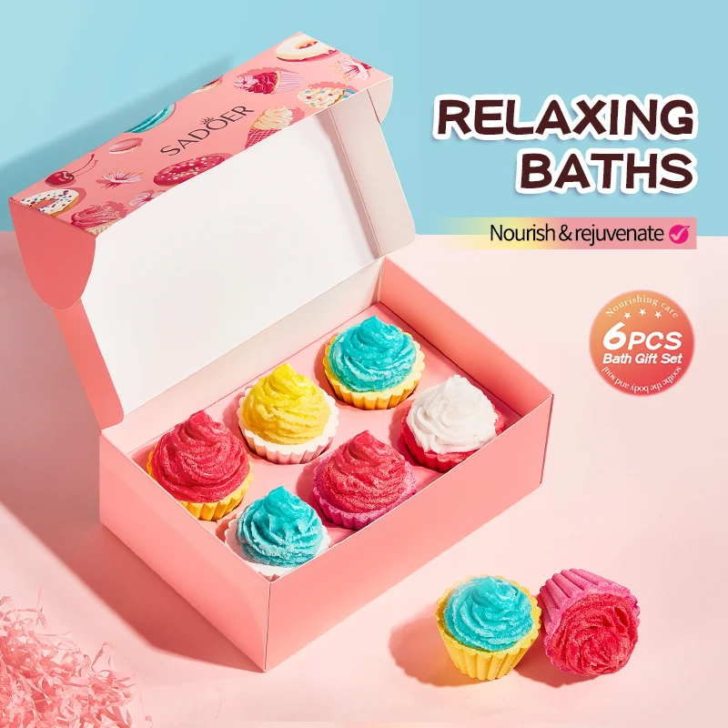 6 Pcs Ice Cream Cake Bath Bomb Set – Fruity Floral Scent Fizzy Bath Ball, Moisturizing Aromatherapy Shower Steamer,Relaxing Gift