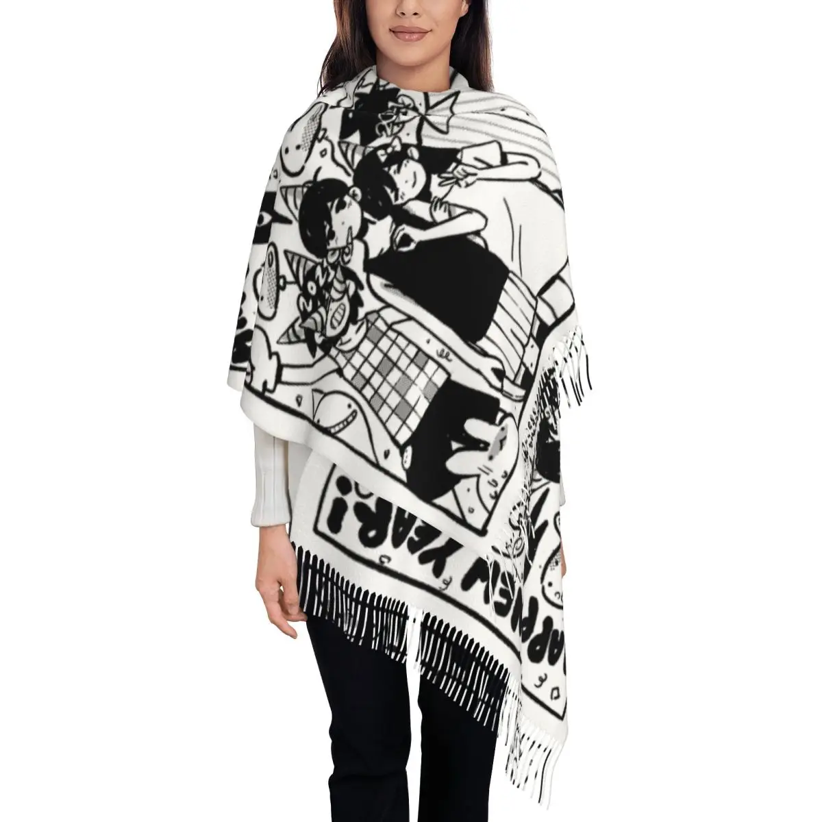 

Новогодняя шаль Aubrey Hero Kel для женщин, теплый большой длинный шарф, шарфы с кисточками для игры Omori, шарфы с кисточками